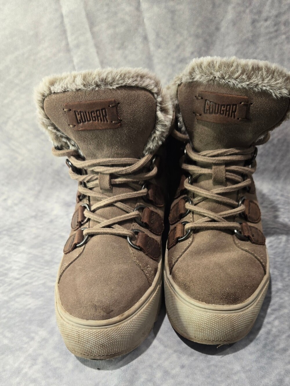 Cougar Women's Brown Fur-Trim Lace-Up Winter Sneakers